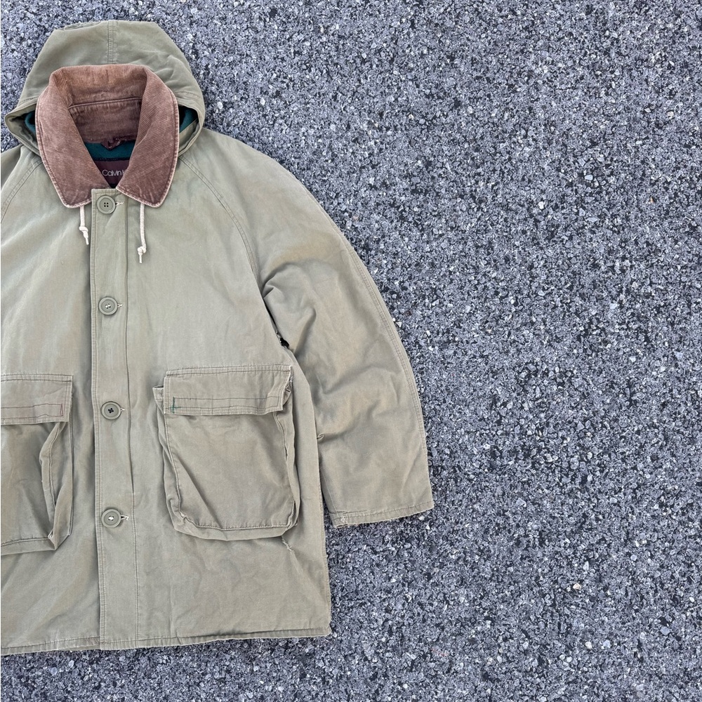 Vintage Calvin Klein Hunting Field Jacket Corduroy Collar Hooded Mens Size 40 XL - Picture 3 of 16